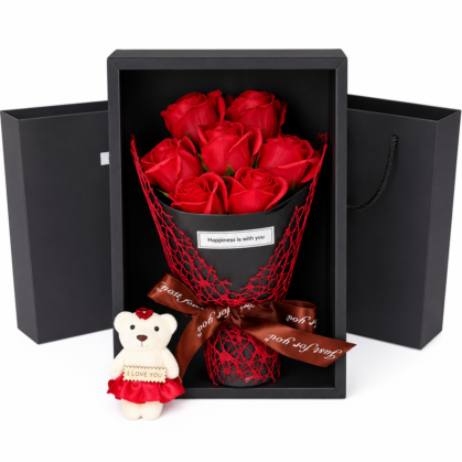 Valentine's Day Artificial Flowers 7 Rose Soap Bouquet Gift Box Teddy Bear Flower
